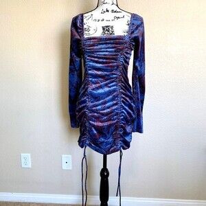 Wild Fable blue dress women Ruched Velvet Bodycon Dress size M romantic chic